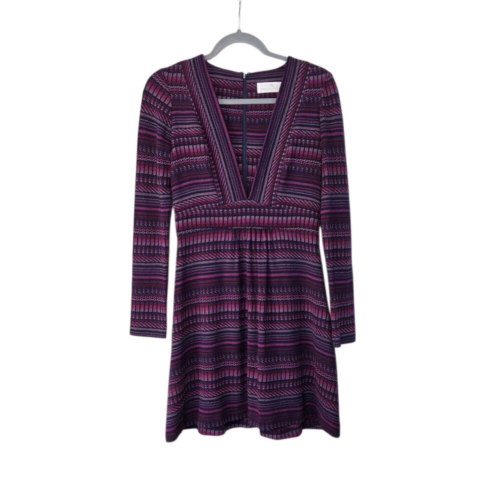Amanda Uprichard Paxton Juniper Stripe Purple Plunge V-Neck Mini Knit Dress, XS